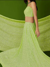 Hawaiian Lime Chikankari & Mukaish Lehenga Set